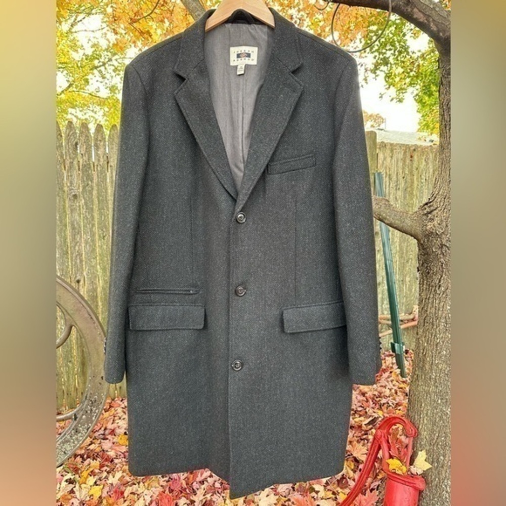 Joseph‎ Abboud Men’s Long Wool Peacoat Dress Coat (Charcoal Herringbone) (NWOT) - Picture 2 of 11